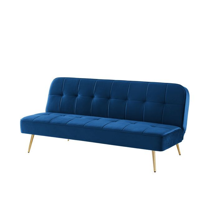 Sofá convertible de 3 plazas AROMA en terciopelo azul.