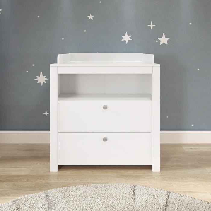 Conjunto de tres piezas para habitación infantil: cuna de 70 x 140 cm + cambiador + armario OLIVIA - Blanco - TREND TEAM