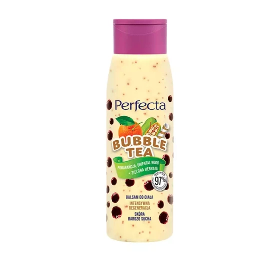Perfecta Bubble Tea pomarańcza, Oriental Wood   zielona herbata regenerujący balsam do ciała 400ml