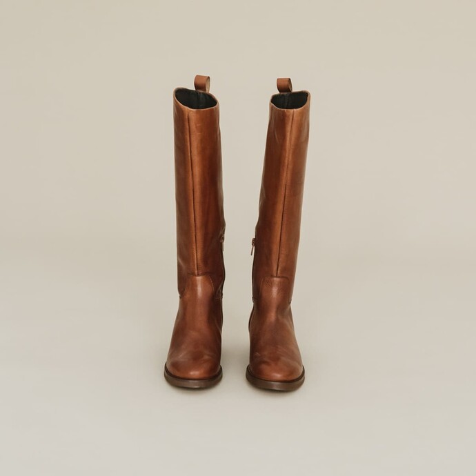 Bottes plates  en cuir camel