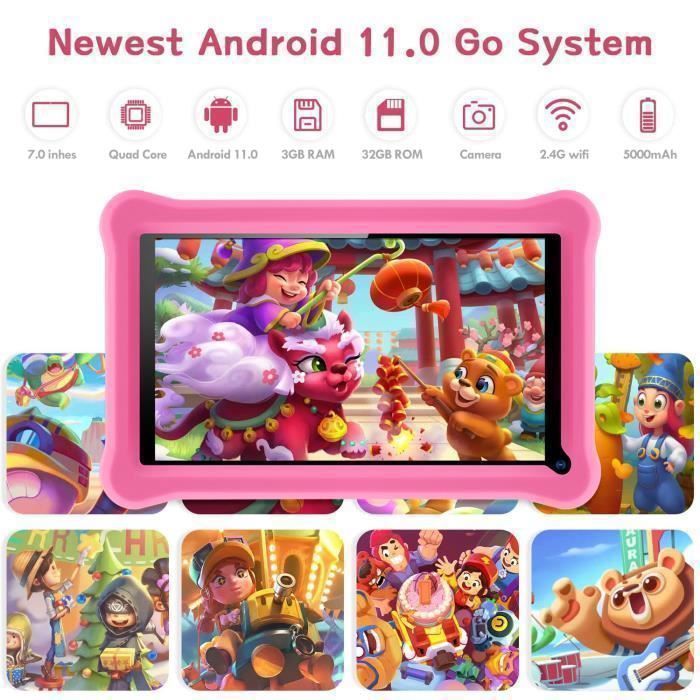 SANNUO 7-inch kindertablet - 8 GB RAM - 64 GB ROM - Android 11 - Roze