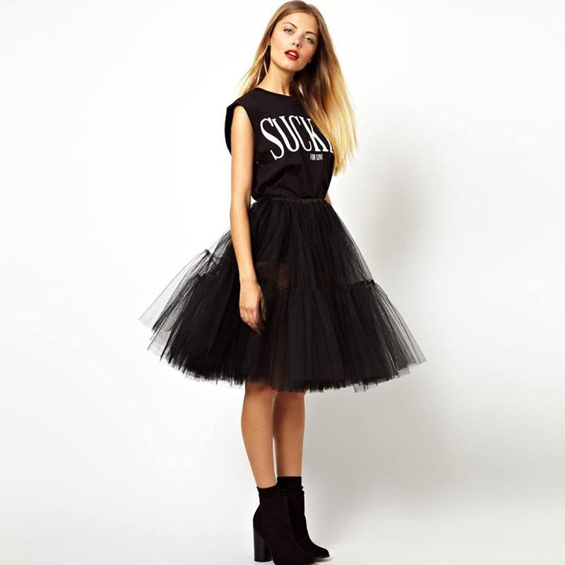 New 5 Layers Black Tulle Skirt High Waist A Line Midi Tutu Skirts Womens Lush Lolita Skirt 2017 Summer faldas saia jupe