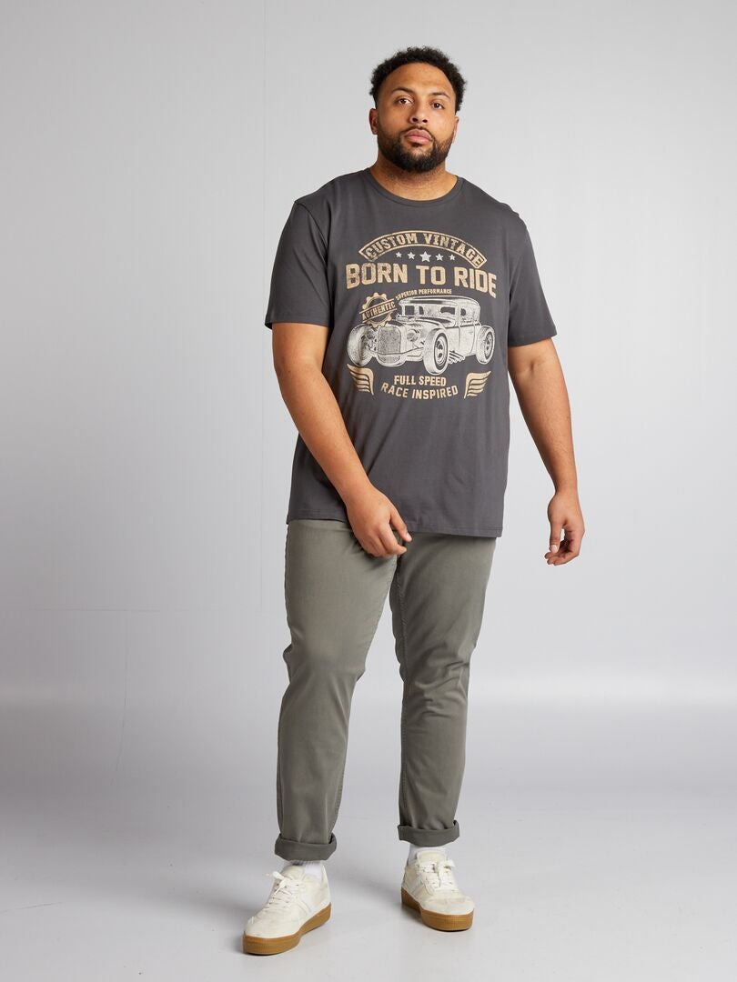 T-shirt met bikerprint - GRIJS