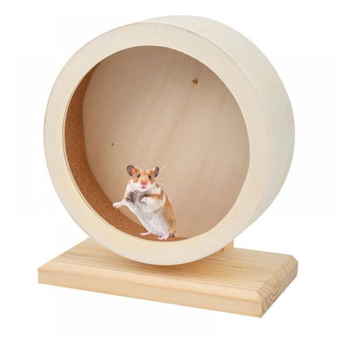 Holzspielzeug für Hamster – Laufrad mit geräuschlosem Laufband – Haustierspielzeug. Etikett: Laufrad für Nagetiere