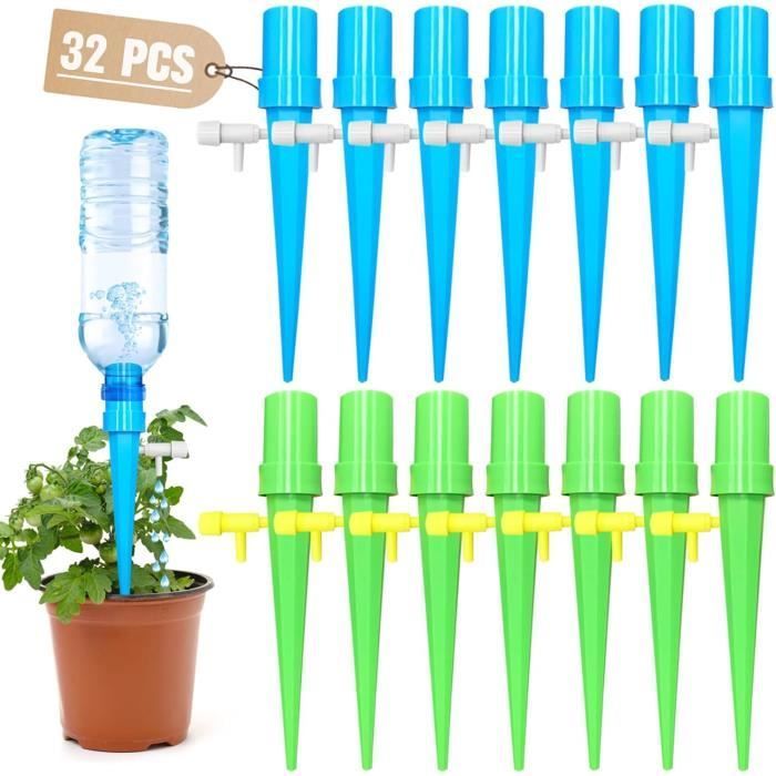 Juego de 32 botellas para riego por goteo, sistema de riego por goteo con válvulas ajustables, aspersor automático