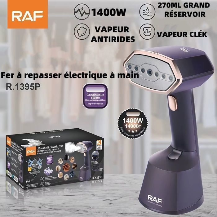 Défroisseur vapeur  RAF- Réservoir 270ml - 1400W - Repassage à 90°et 110° - Chauffage rapide - Violet/noir-couleur aléatoire
