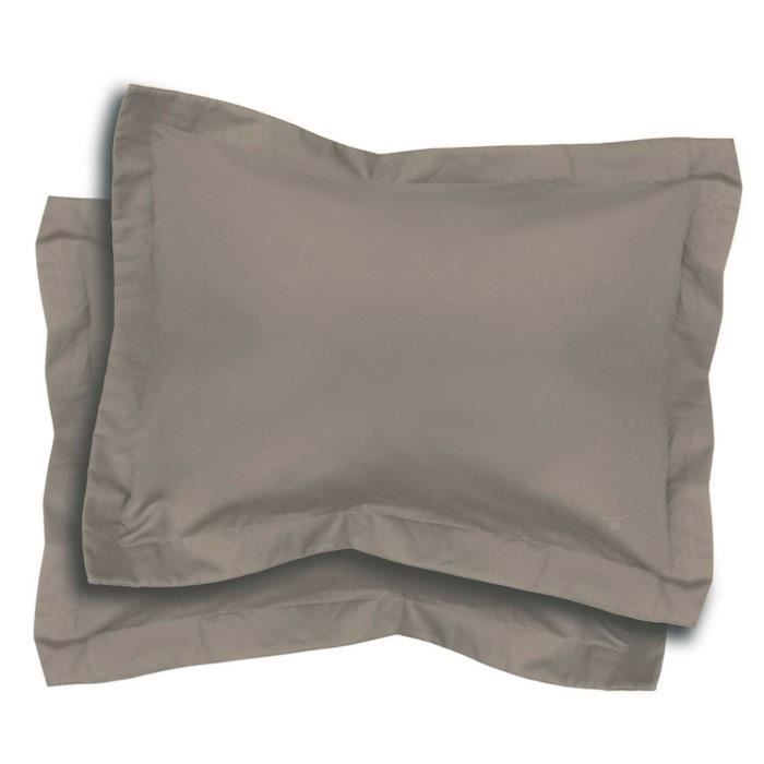 Fundas de almohada - 100% algodón - Color topo - 45x70 cm - Juego de 2 - Tejido de 57 hilos/cm²