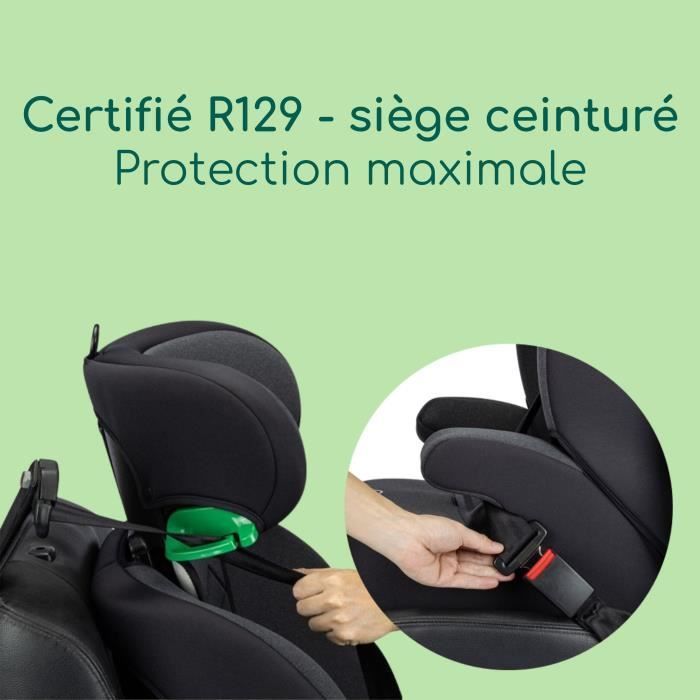 Seggiolino auto convertibile BEBE CONFORT GROW i-Safe con cinture di sicurezza, da 15 mesi a 12 anni (76-150 cm), standard di sicurezza R129, colore nero fumé.