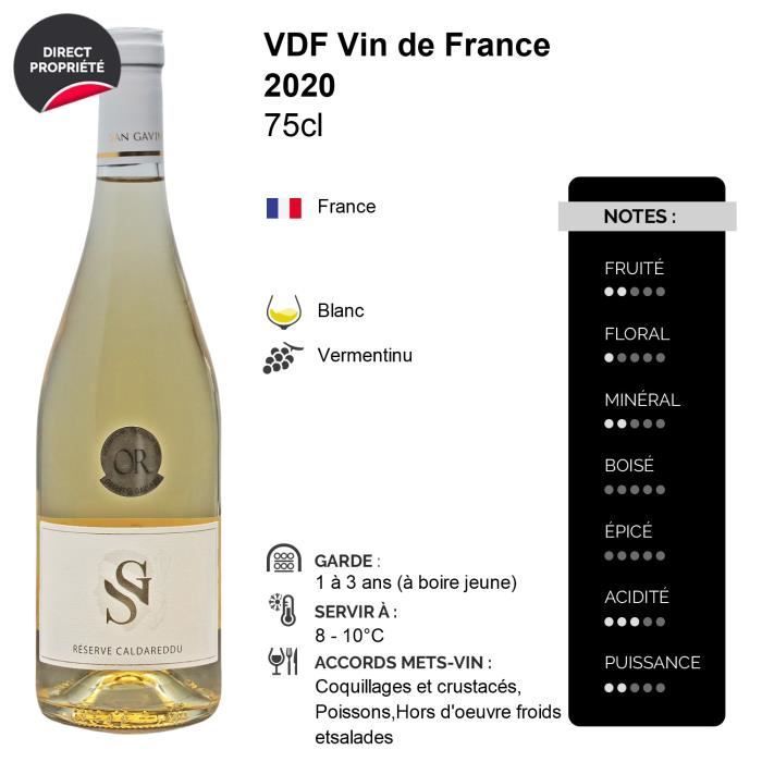 Reserva Caldareddu Blanc 2020 - Lote de 6 botellas de 75 cl - Domaine San Gavino - Vino blanco corso - Denominación de origen VDF Vin de France
