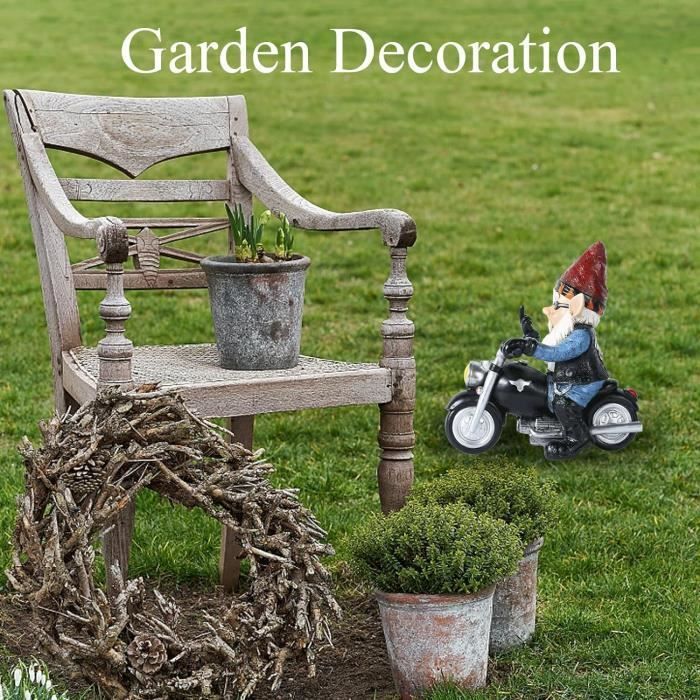 Statue de Nain de Jardin - Motard - 14cm - Résine - Étanche - Décoration de Jardin