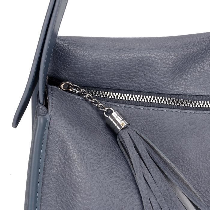 David Jones Paris Women's Shoulder Bag, Crossbody Bag, Lightweight Soft Faux Leather, Multi-Pocket, Blue