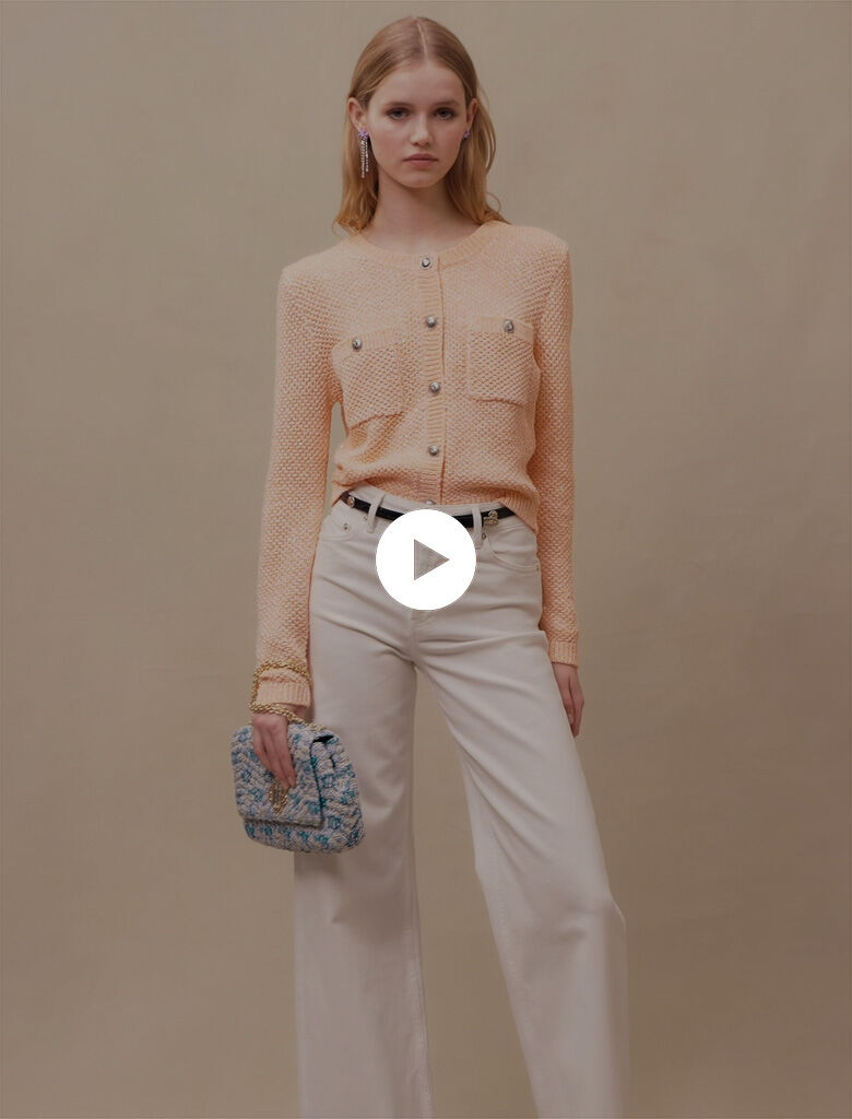 Gebreid vest met pailletten - Oranje