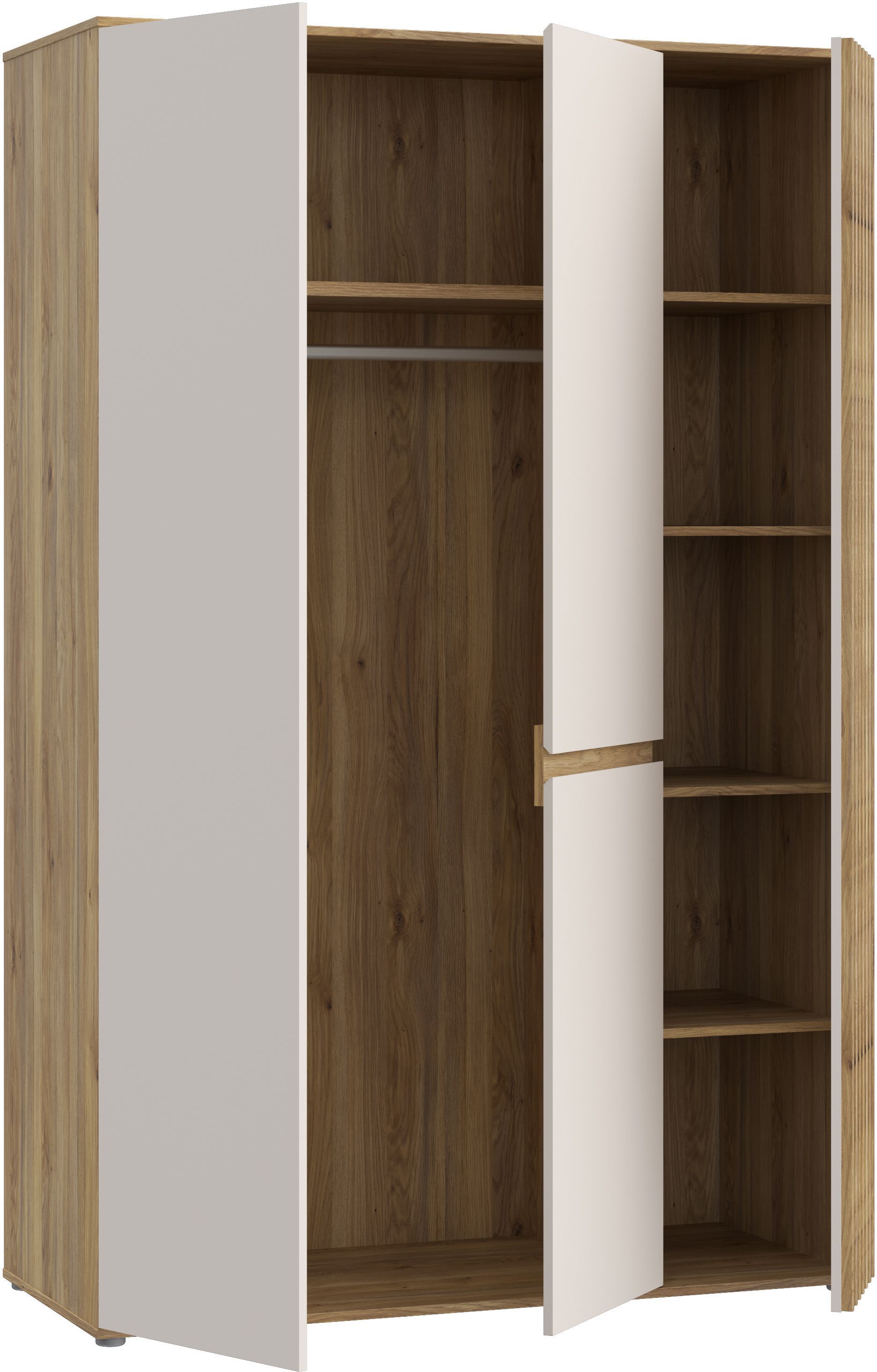 Bedroom wardrobe - ELLISTON - Sand and Oak finish - 3 hinged doors - W128.7 x D54 x H200 cm