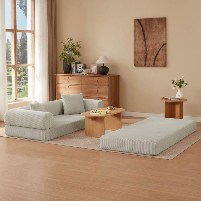 Sofá modular de 3 lugares sem estrutura, sofá-cama conversível multifuncional moderno, sofá compacto, sofá para sala de estar, bege
