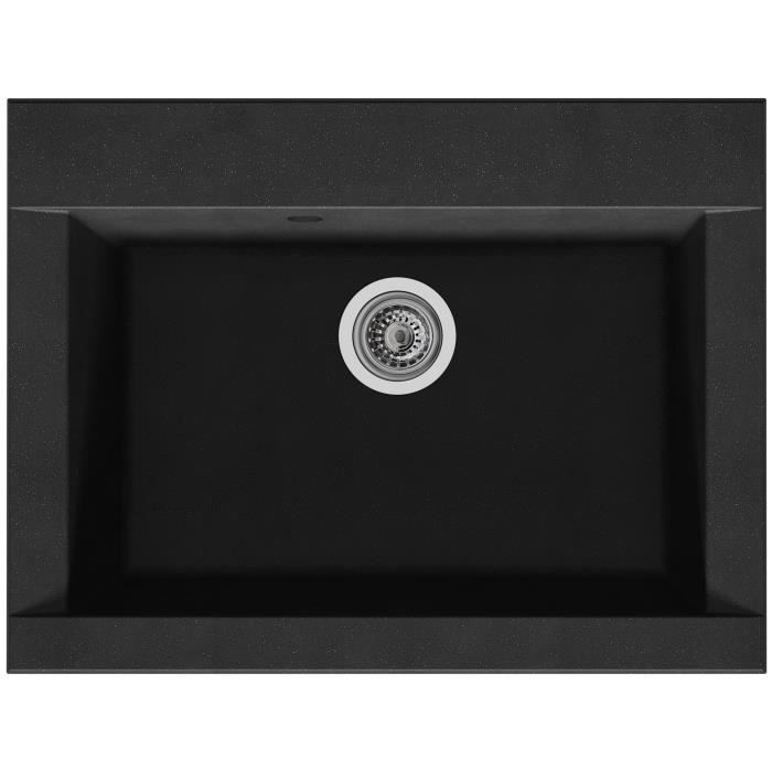 STRADOUR Evier cuisine à encastrer 1 bac sans égouttoir Hexo - Résine - 66 x 50 cm - Noir