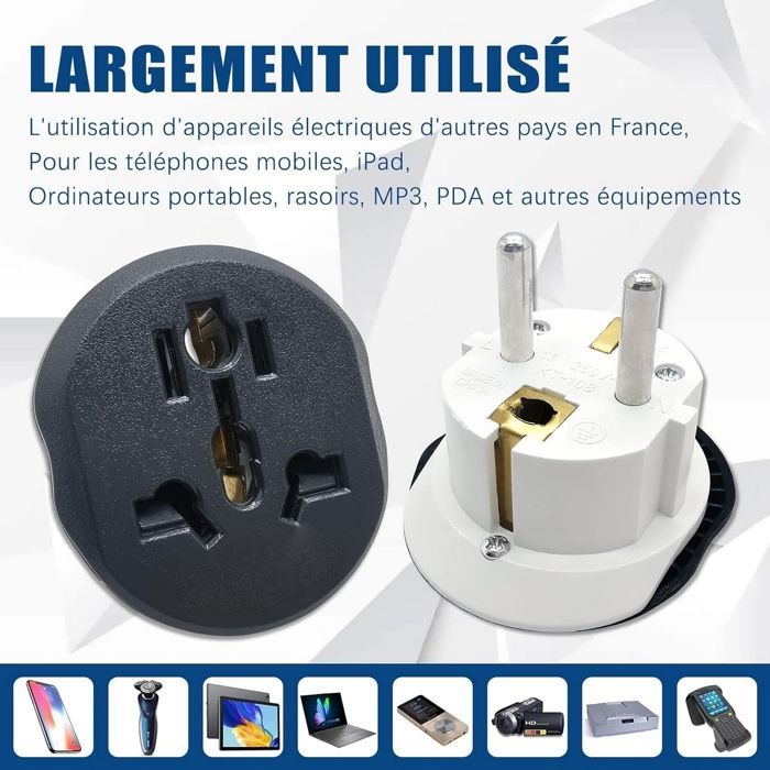 Set van 2 universele reisstekkeradapters type E/F (Franse stekker) voor gebruik in de VS, het VK, China, Italië en Zwitserland - Yuan