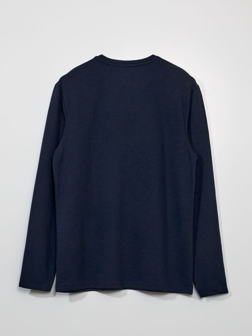 Camiseta Henley de cor sólida - Azul Marinho
