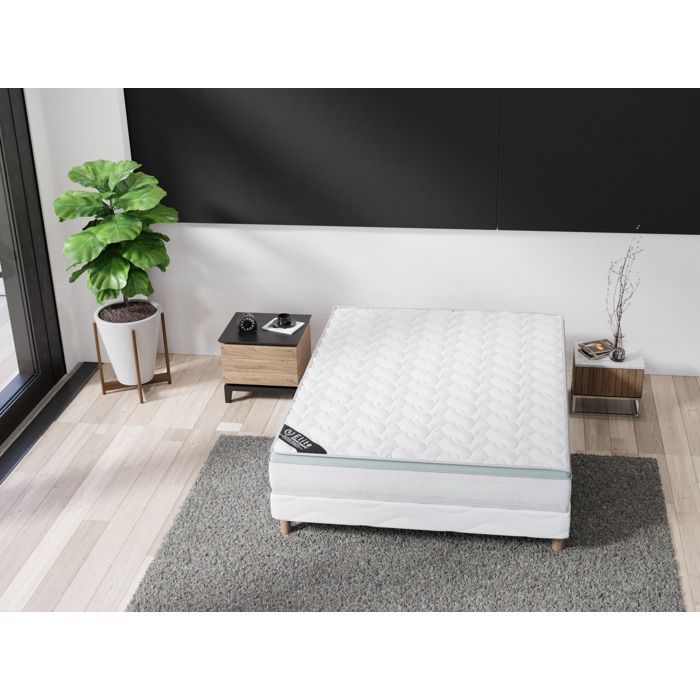 Aloe Vera Bed Base + Mattress Set 90x200 cm | Height 27 cm | Memory Foam | 4 Legs | Back Support | Firm Comfort