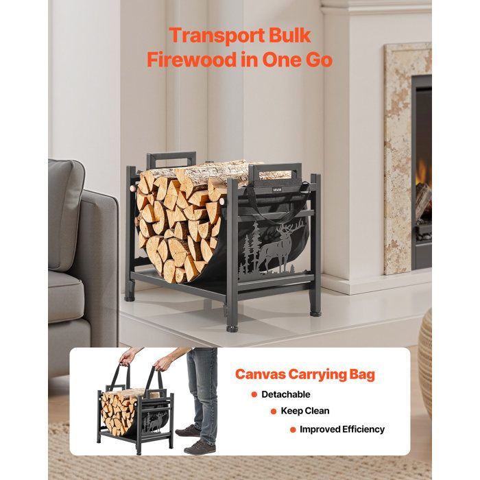 Support à Bois de Chauffage d'Intérieur-VEVOR-Range-Bûches Incurvé-Capacité Charge 18,1 kg-Rangement à Bûches en Acier Thermolaqué