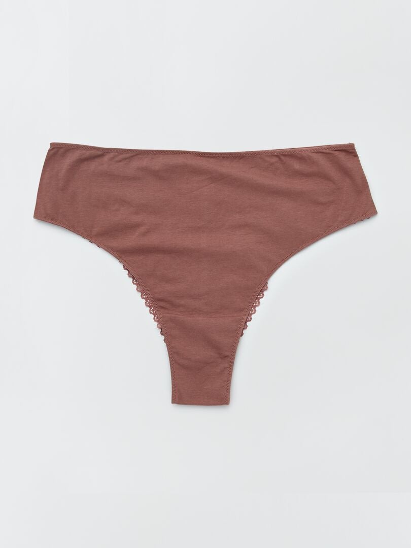 Conjunto de 2 tangas de punto y encaje - MARRÓN