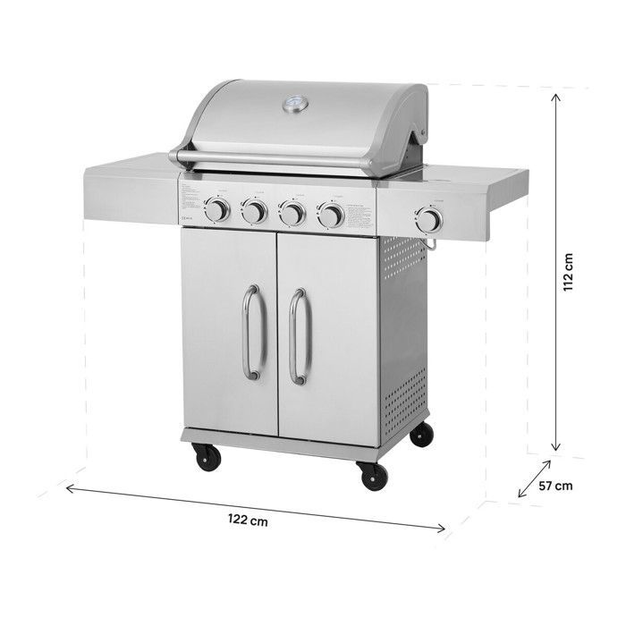 Barbacoa de gas de acero inoxidable con 5 quemadores, incluyendo 1 quemador lateral 