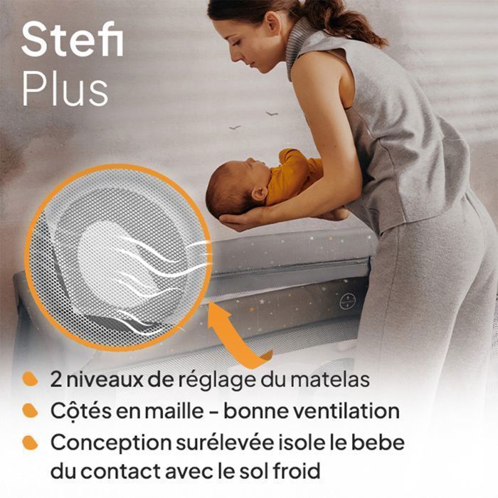 LIONELO Stefi Plus 2-i-1 Kompakt Rejseseng - Babykravlegård - Skummadras T25 - 0-36 måneder - Hurtig sammenklappelig - 2 hjul - Beige