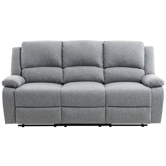 Sofá LEO de 3 plazas, reclinable, de tela - Gris claro - 193 x 93 x 96 cm - LOUNGITUDE