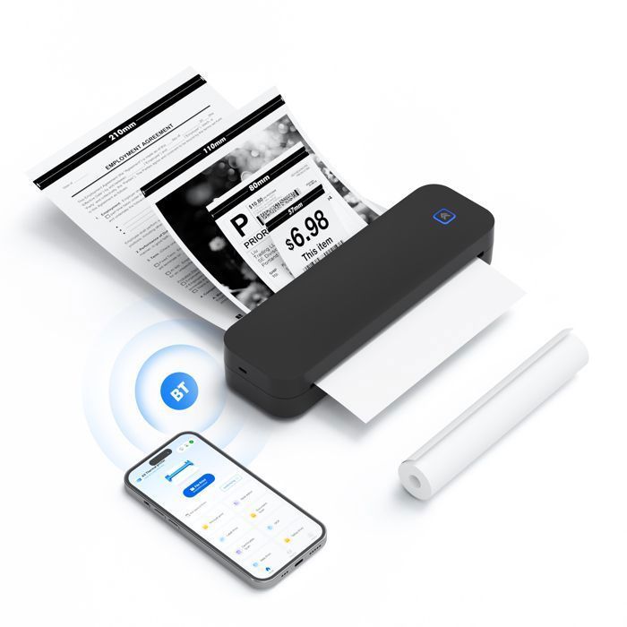 Impresora térmica portátil A4 sin tinta, Bluetooth, papel térmico A4 (210 x 297 mm), 80 mm, mini escáner de 203 ppp