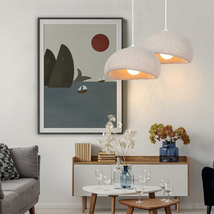 SNOGOLD 2x Suspension Vintage Lustre Industriel, Abat-jour en Résine de Dôme Gris Ø40cm, E27 Luminaire Éclairage pour Couloir Salon