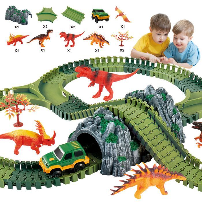 Pista de coches - MARSEE - Set de pista de dinosaurios - 144 piezas - Multicolor - Edades 3-8