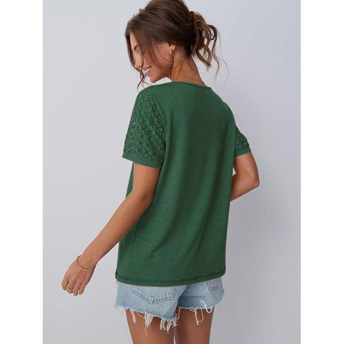 T-Shirt Femme Col Rond Manches courtes Elegant Confortable,Vert