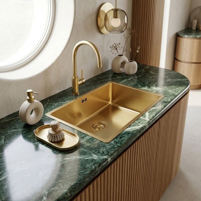 Inoxa sink, single large bowl, 76x44 cm, brushed gold stainless steel, Essebagno