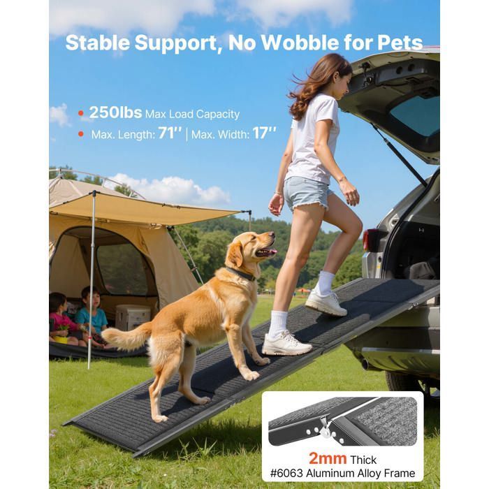 Rampa para perros VEVOR - 180 x 43,2 cm - Rampa de acceso plegable para coches, apta para perros medianos y grandes (hasta 113 kg).