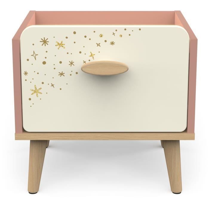 Conjunto completo de dormitorio infantil - SUZIE - Cama de 90 x 190 cm / Mesita de noche / Escritorio - Roble / Albaricoque - DEMEYERE