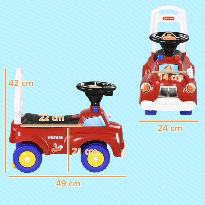 Juguete para niños con ruedas - AIYAPLAY - Camión de bomberos de juguete para empujar - 18-36 meses - Maletero, faros, música - Rojo