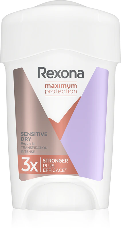 Desodorante Rexona Maximum Protection Sensitive Dry Cream contra transpiração excessiva.