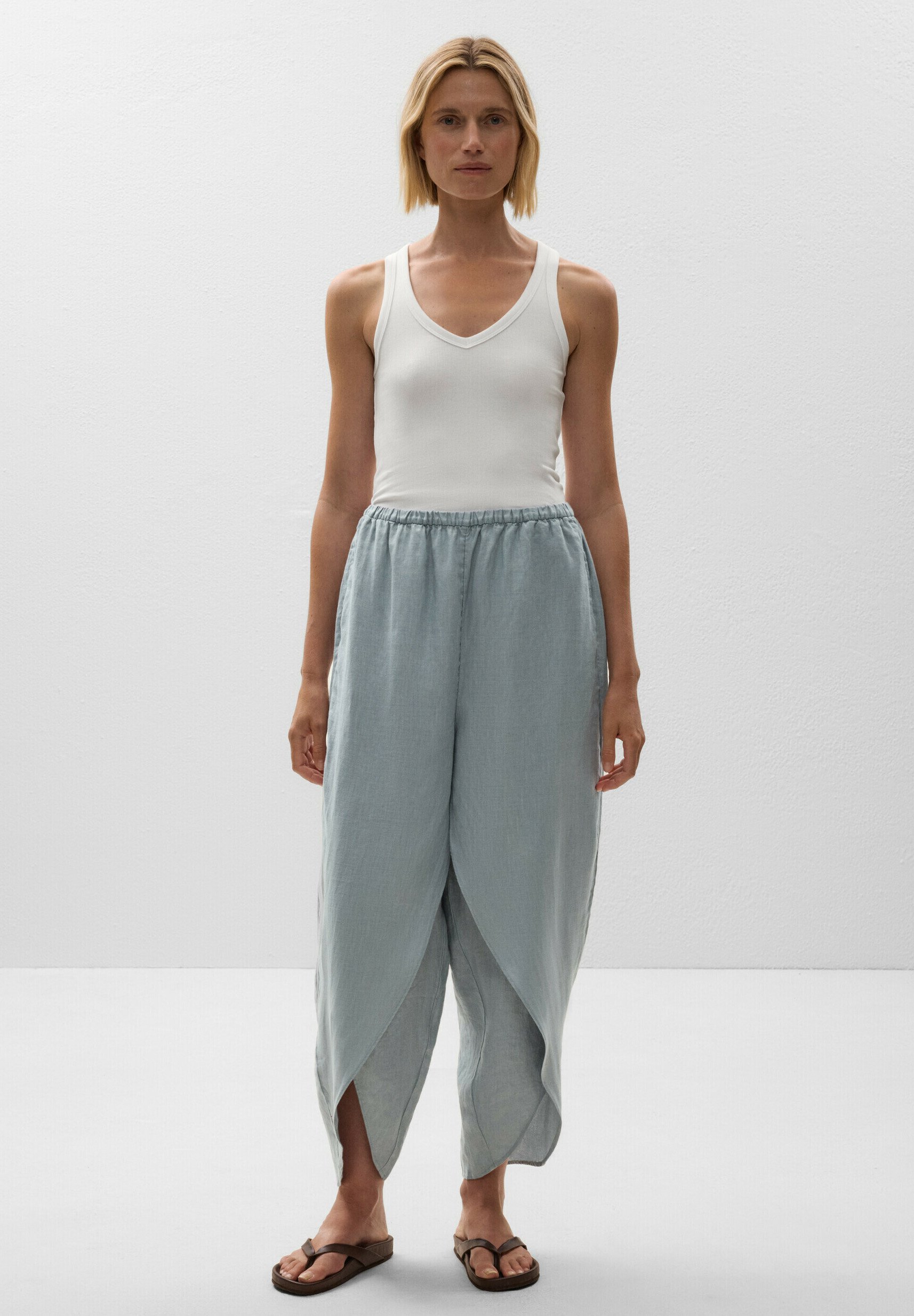 OYSHO Leinenfass mit abgerundeten Schlitzen - Hose - blaugrau