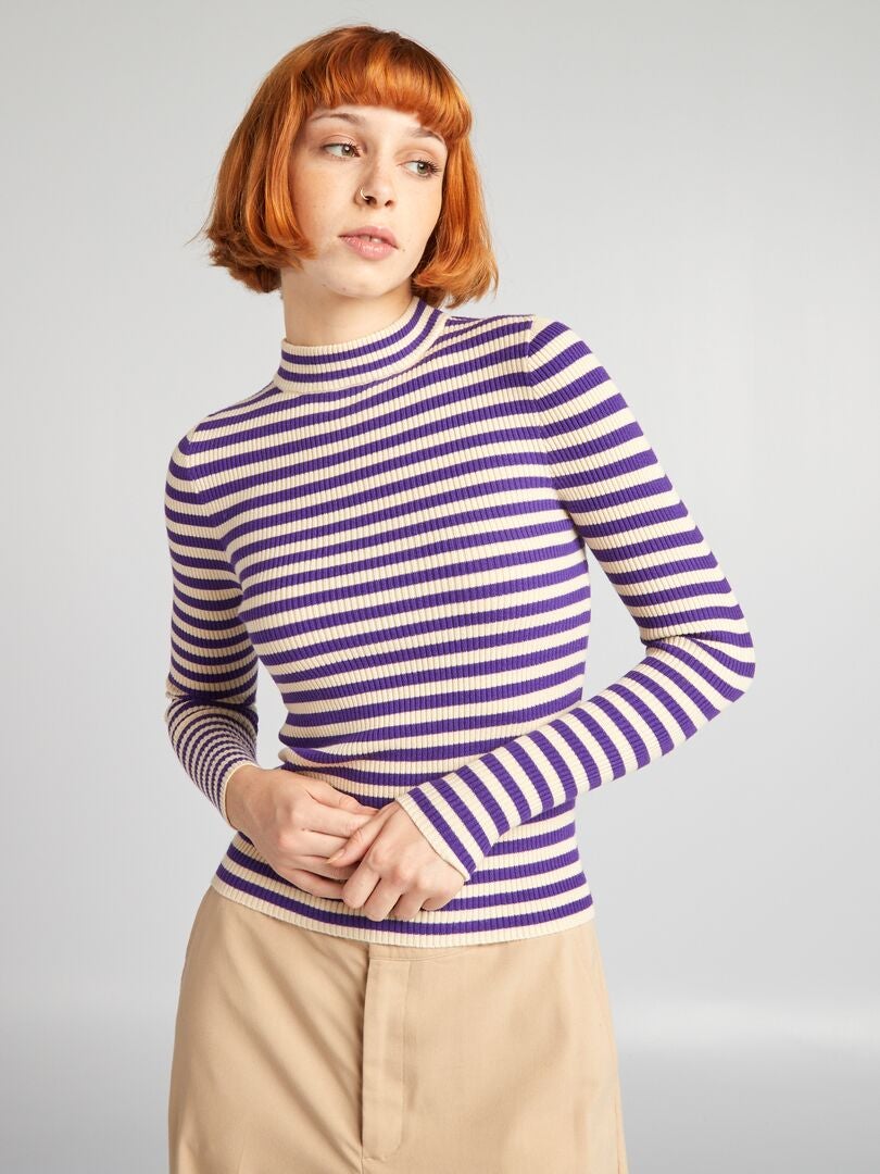 Sweter w paski - FIOLETOWY