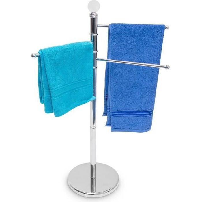 Relaxdays Freestanding Towel Rack, Clothes Rack, Bathroom Accessory, 3 Arms, Chrome-Plated Metal, Base Diameter 29 cm, Height 93.5 cm