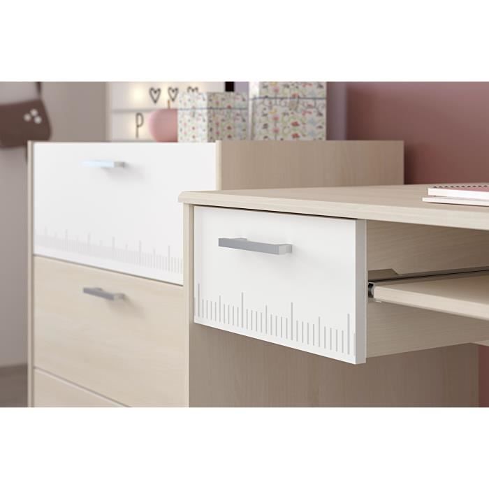 PARISOT Complete Children's Bedroom Set: Headboard + Bed + Desk - Contemporary Style - Light Acacia and White Decor - CHARLEMAGNE
