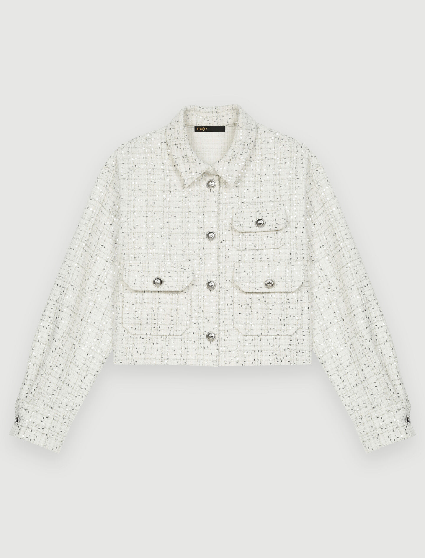 Ruwe tweed blouse met pailletten - Wit