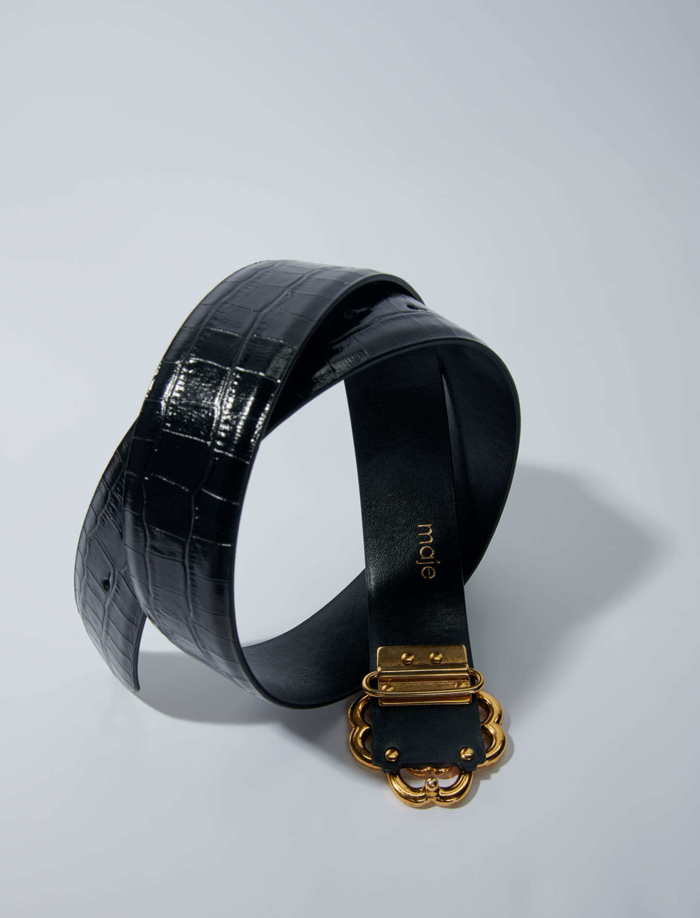Double M riem van krokodillenleer - zwart