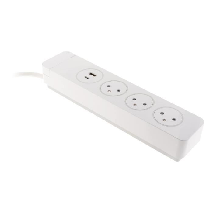 Bloque OTIO Mantea con 3 tomas Easyeject + 2 puertos USB - 1,5 m - Blanco