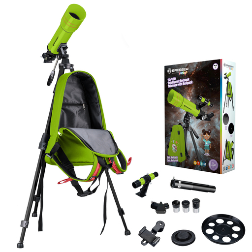Télescope réfracteur Bresser Junior 70/400 avec sac à dos (vert)