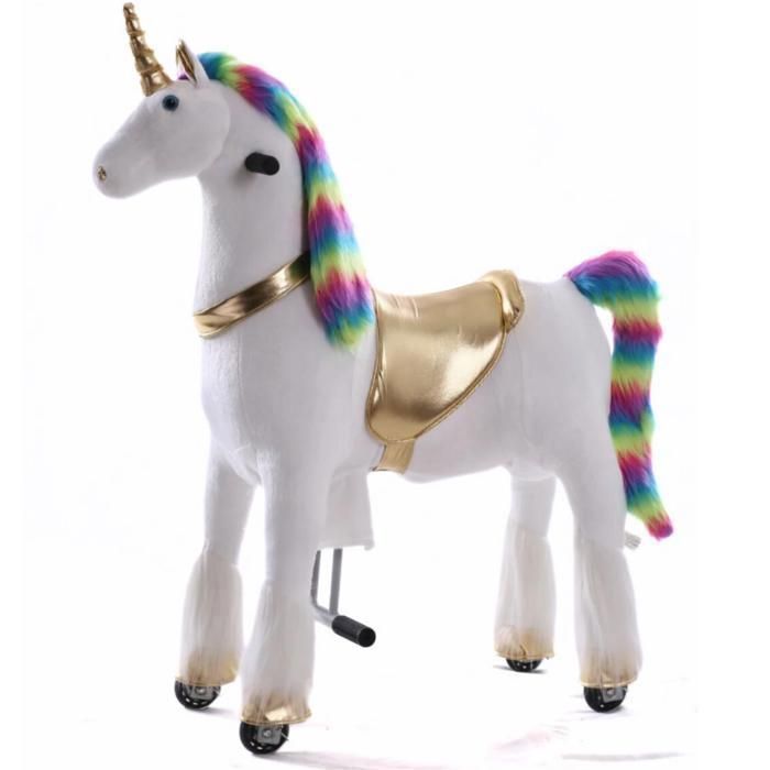 VROOOMY Licorne d’Équitation à Roues - Grand - Arc-en-ciel - 5 à 9 ans - Mouvement de Galop Mécanique - Hauteur 65cm - 45kg