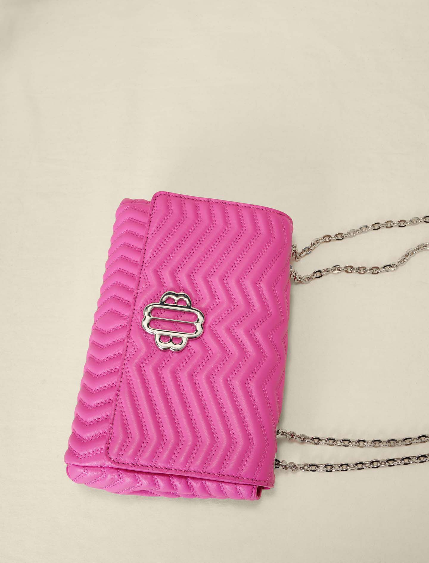 Leren handtas met ketting - Fluorescerend roze