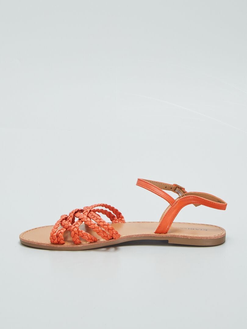 Lage sandalen met gevlochten bandjes - ORANJE