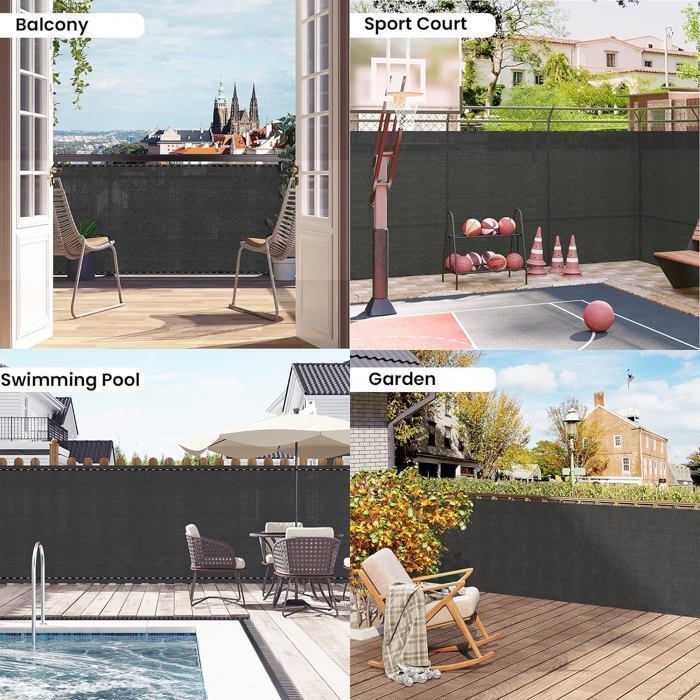 Pantalla de privacidad WOLTU, valla de jardín exterior de HDPE de 280 g/m², protección contra el sol, el viento y los rayos UV, 1,8 x 15 m, antracita W0UETT0100