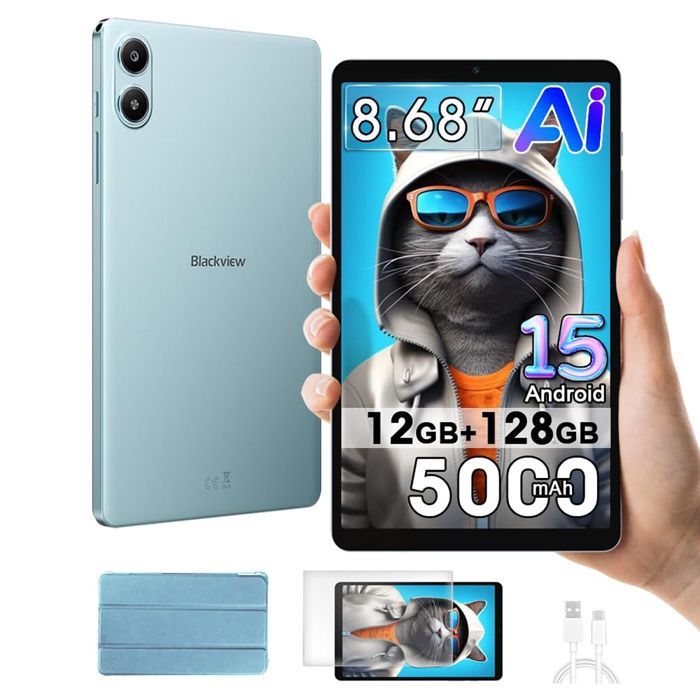 Tablet Blackview Link 2 Mini de 8 polegadas, 12GB+128GB/2TB, ideal para jogos, com tela Widevine L1, Android 15, bateria de 5000mAh e Wi-Fi 5G - Azul