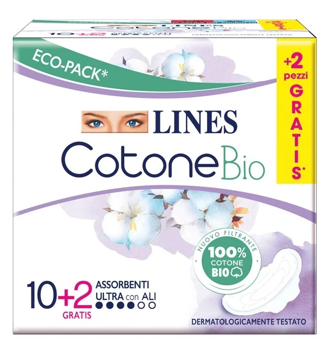 LINES Lines Bio-Baumwolle Ultra Wings 10+2 Stück 100% Baumwolle auf der Haut